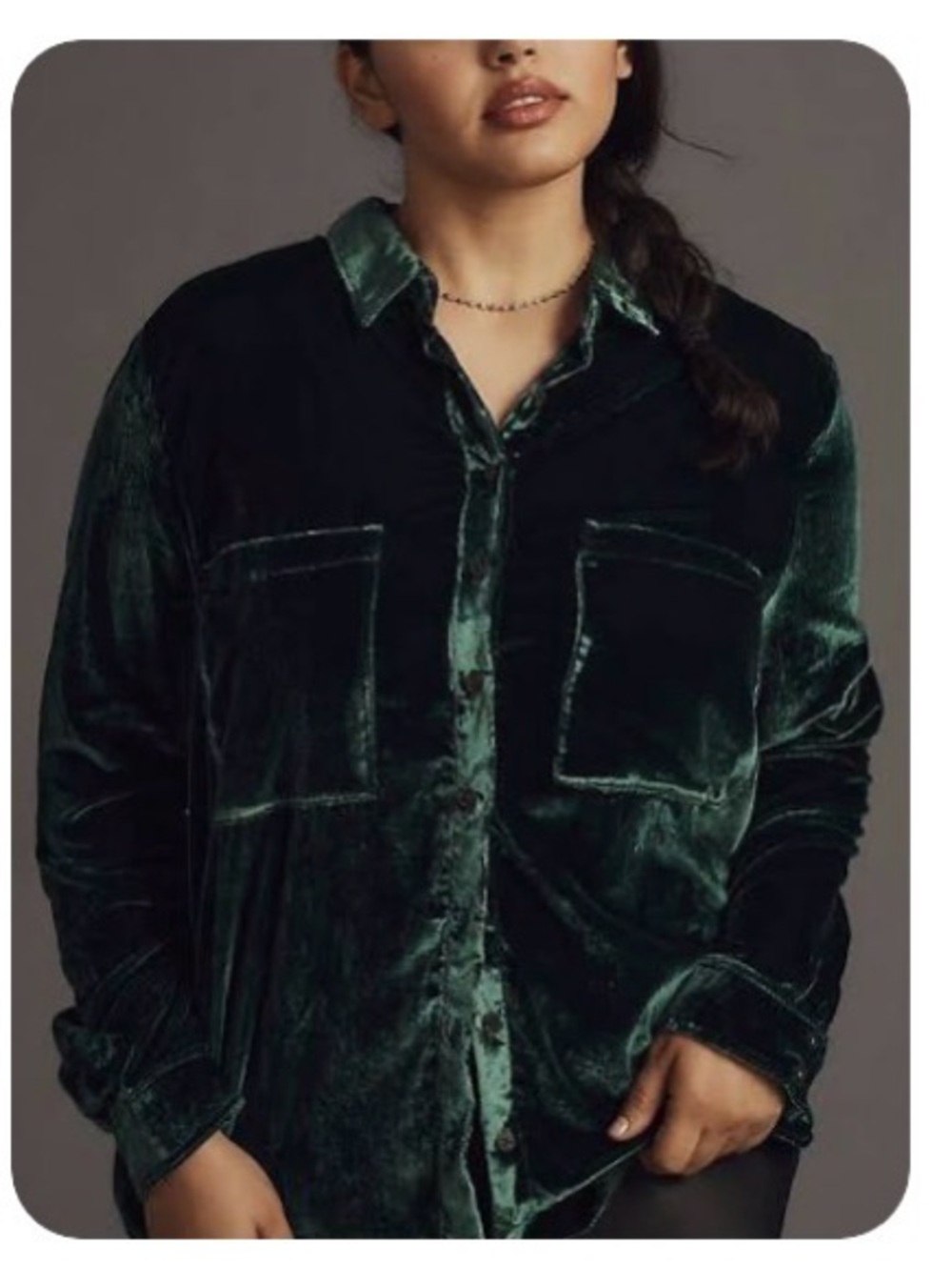 Pilcro Emerald Green Velvet Button-Down Shirt